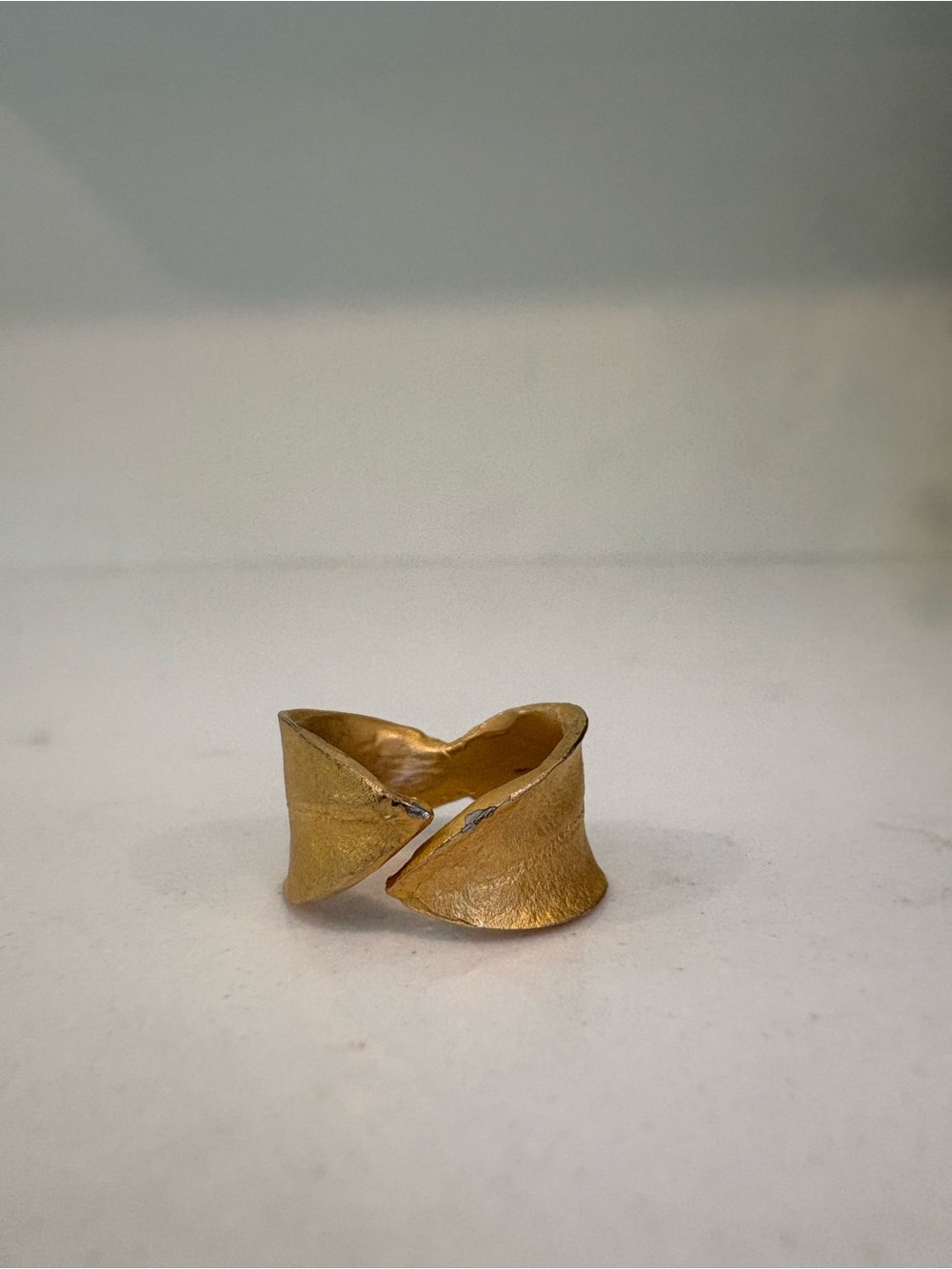 Textured Gold Played Wide Open Band Ring for Women